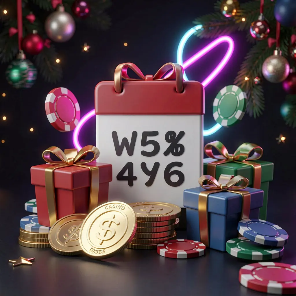 GX77 weekly casino bonus concept featuring a calendar icon, gift boxes, coins, and chips on a festive dark background with neon glow in premium 3D style